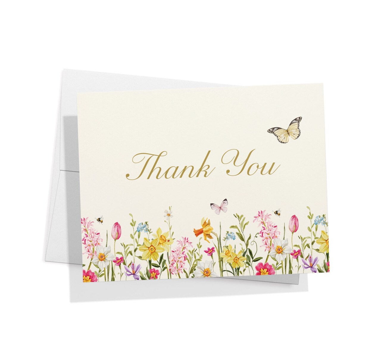 Twigs Paper - Spring Florals Thank You Cards 12-Count - Flower Greeting Cards with Envelopes - Botanical Stationery Set - Eco-Friendly Recycled Paper - Made in USA (5.5 x 4.25)